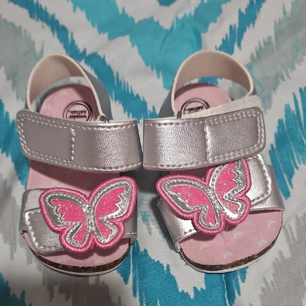 Silver Baby Sandals with Pink Butterfly size 2